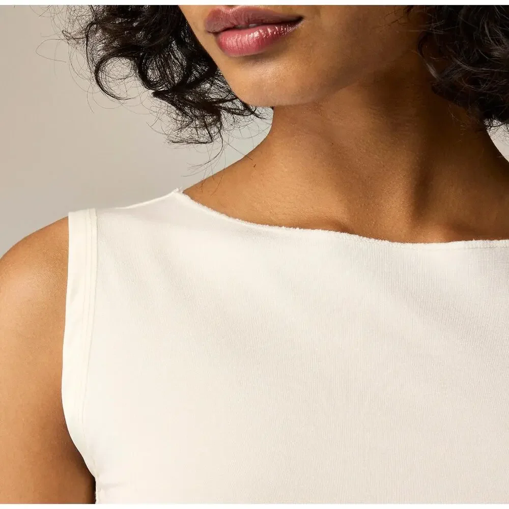 J.Crew Refined Rib Shell Tank Top Basic Minimalist Stretch Knit Ivory XL NWT
